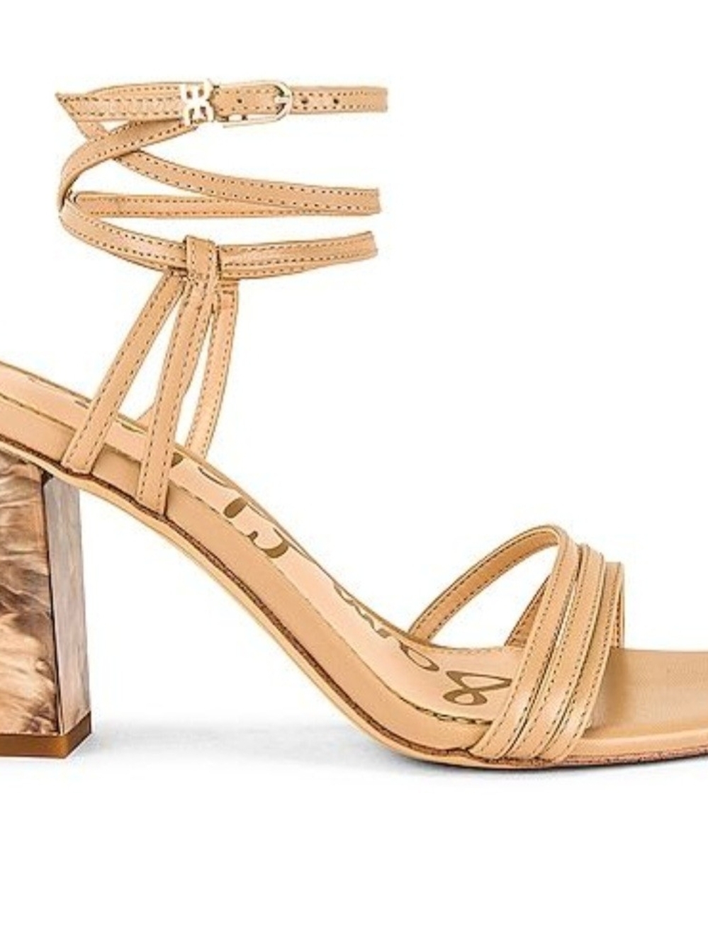 Strappy Ankle-Tie Block Heel Sandal in Nude